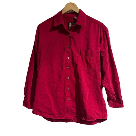 Chamonix Women Medium Vintage 100 Cotton Long Sleeve Dark Pink Shirt - Picture 1 of 5